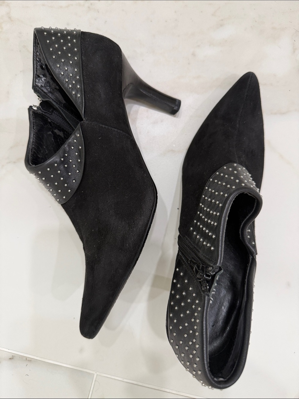 Vaneli Black Suede Studded Pointed Ankle Booties -Size 8